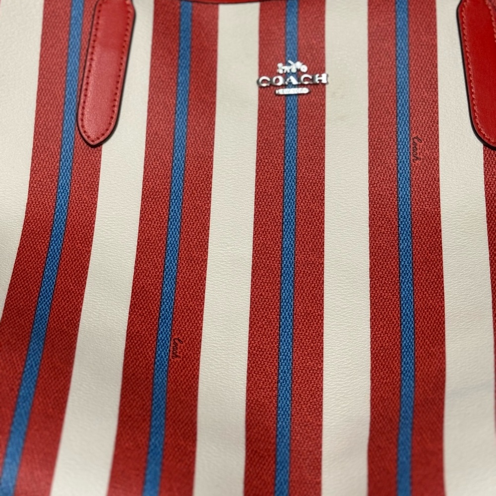 Coach Cream, Red, and Blue Striped Bag